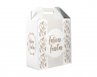 Cajas Felices Fiestas con diseño en microcorrugado acoplado a cartulina (C.08697)