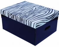 Caja ordenadora grande con diseño de cebra con brillo exterior. Usos: guardado ropa, regalos, archivos y otros.